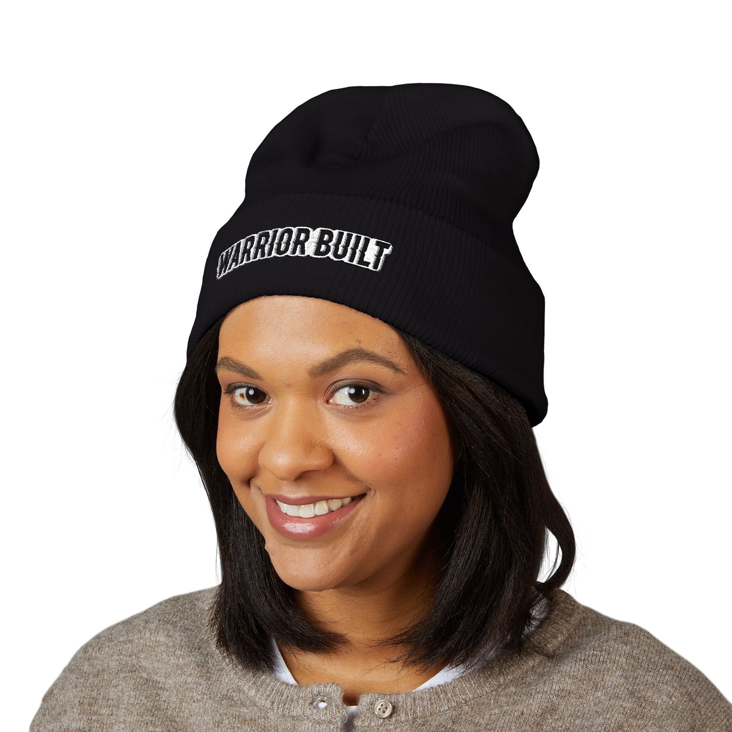 Warrior Built - Cuffed Beanie – Embroidered Winter Hat, Unisex Beanie, Warm Knit Cap