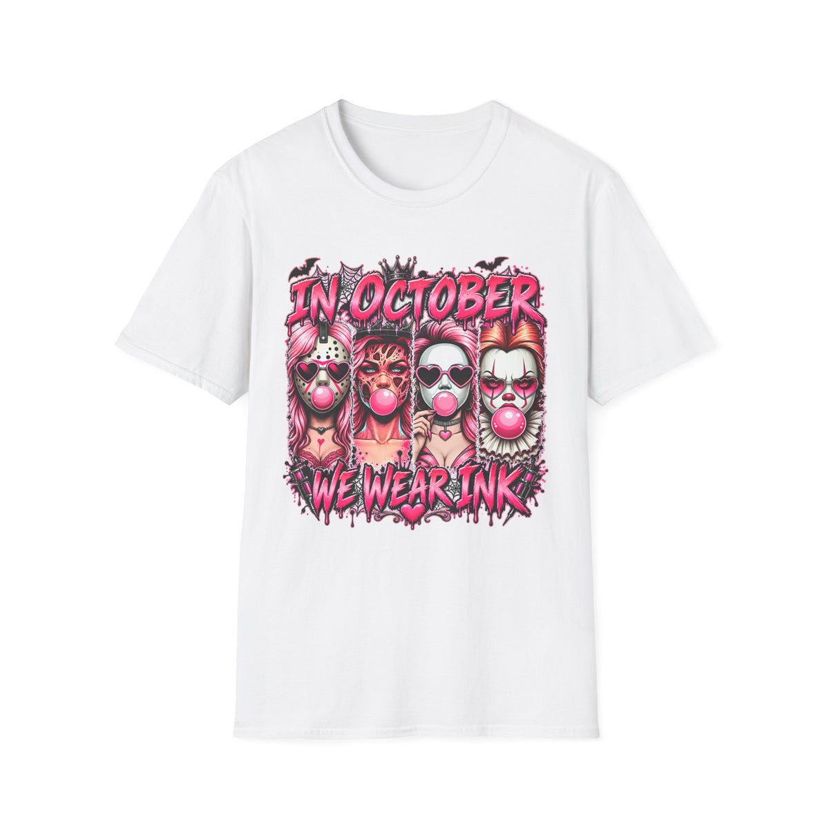 "In October We Wear Ink" Pink Gothic Clown Tattoo Art TShirt