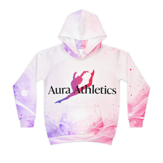 Aura Athletics Kids Hoodie — Pink Purple Watercolor