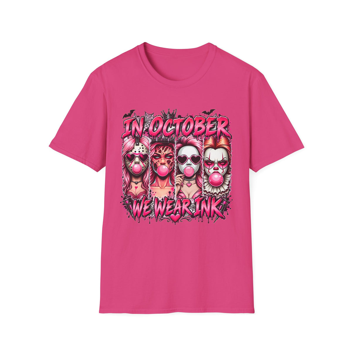 "In October We Wear Ink" Pink Gothic Clown Tattoo Art TShirt
