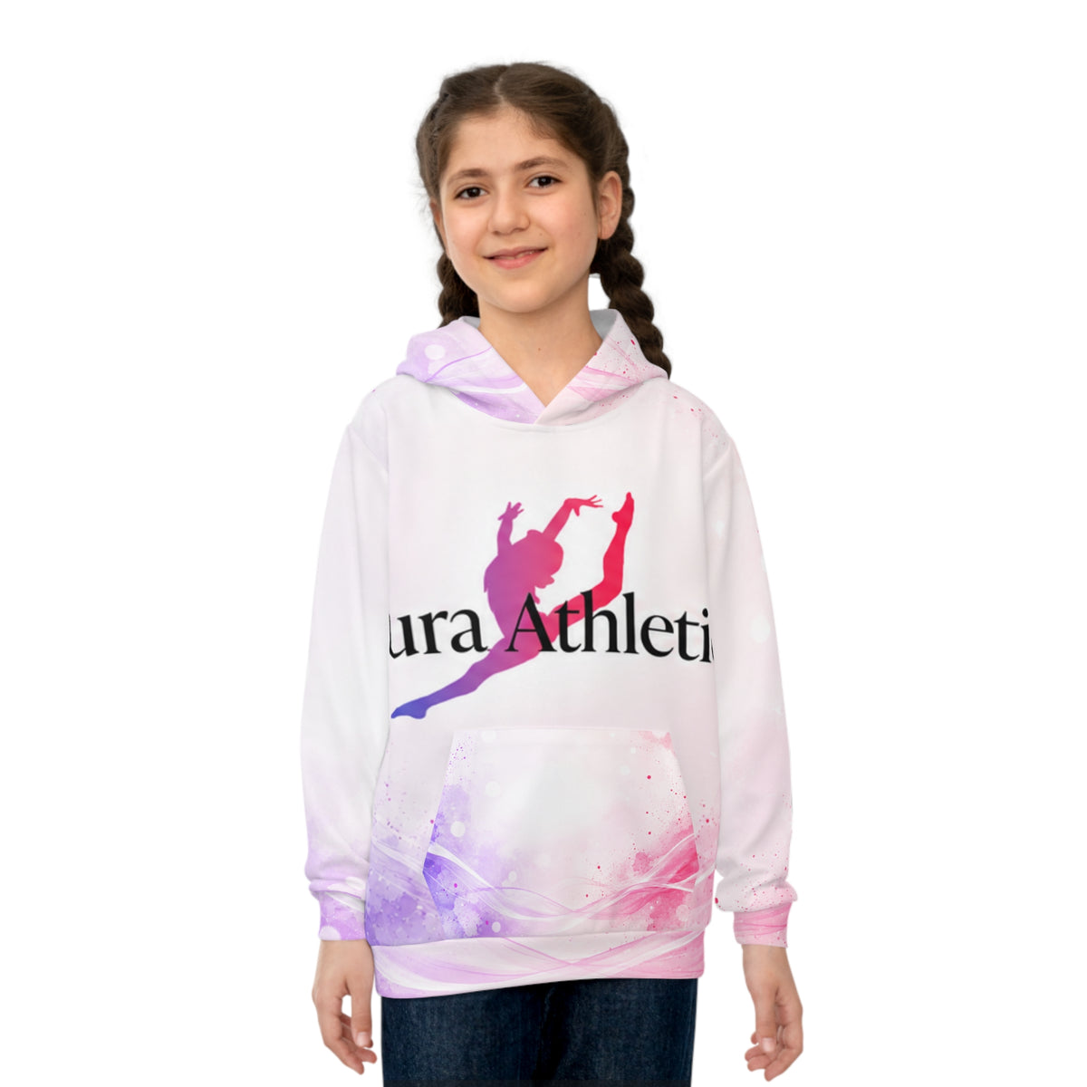 Aura Athletics Kids Hoodie — Pink Purple Watercolor