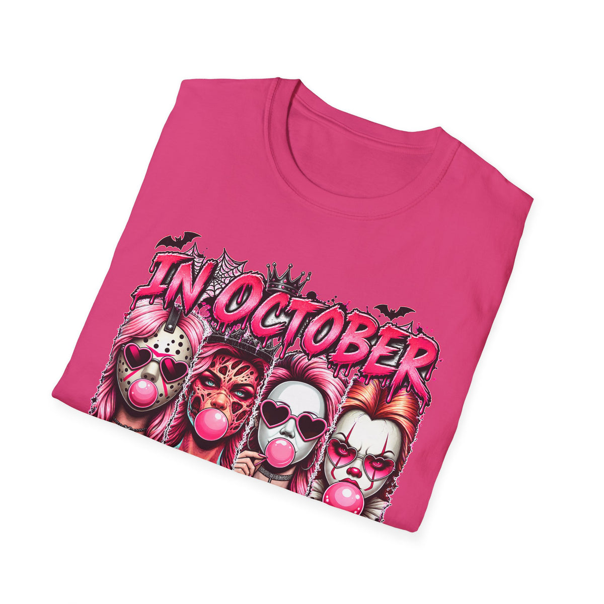 "In October We Wear Ink" Pink Gothic Clown Tattoo Art TShirt