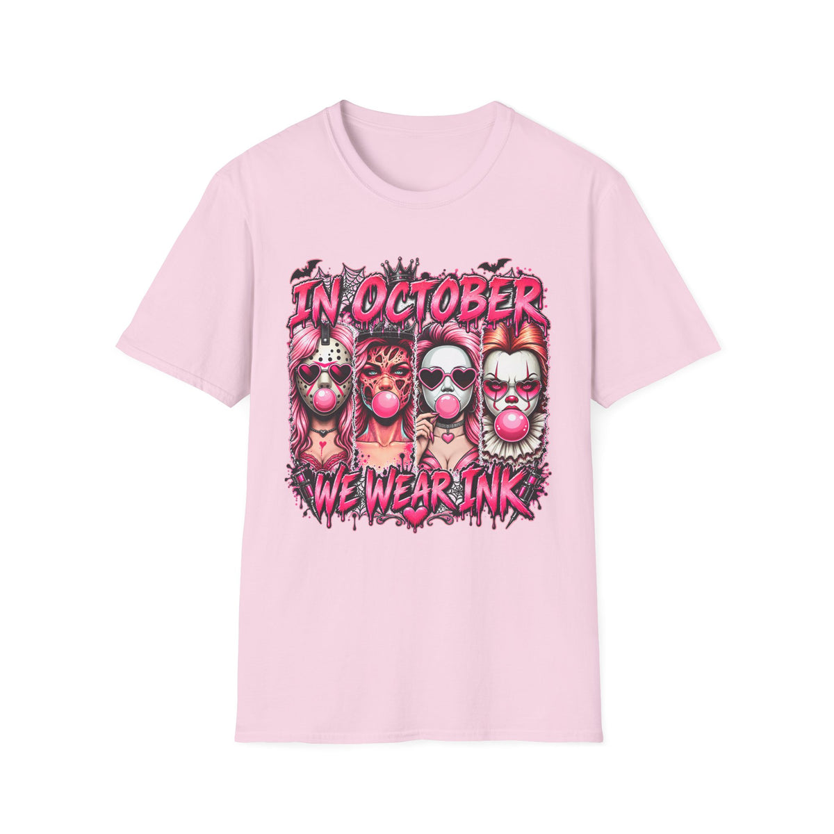 "In October We Wear Ink" Pink Gothic Clown Tattoo Art TShirt