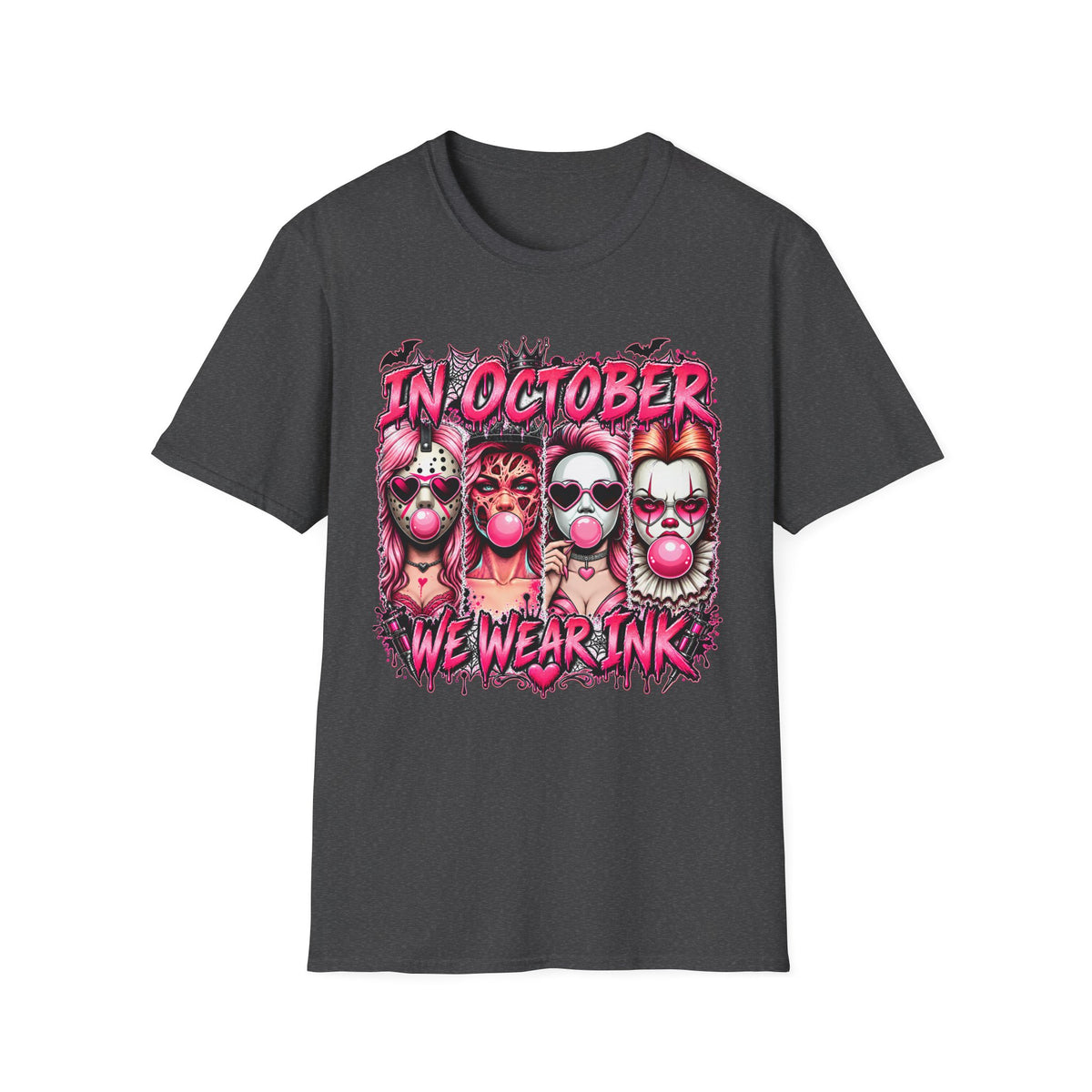 "In October We Wear Ink" Pink Gothic Clown Tattoo Art TShirt