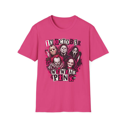 Horror Icons 'In October We Wear Pink' T-Shirt