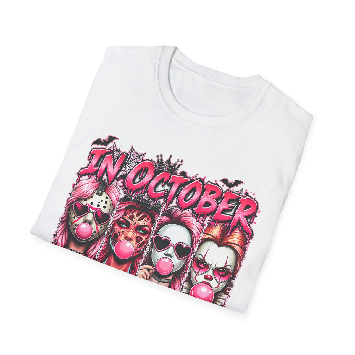 "In October We Wear Ink" Pink Gothic Clown Tattoo Art TShirt